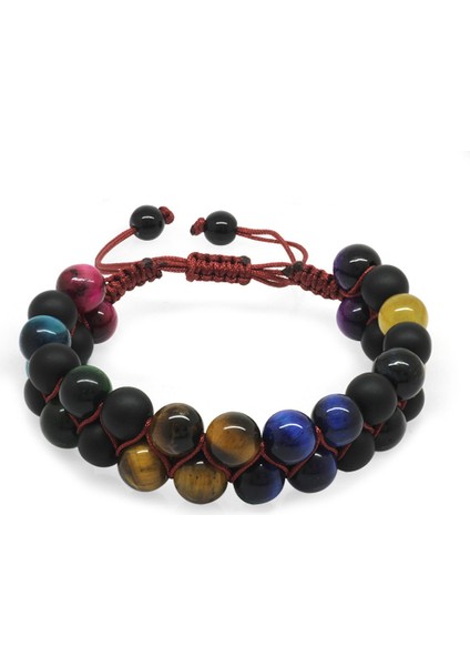 Çift Sıra Makrome Örgülü Küre Kesim Çoklu Kaplangözü Doğaltaş Kombinli Erkek Enerji Bilekliği fırsatları