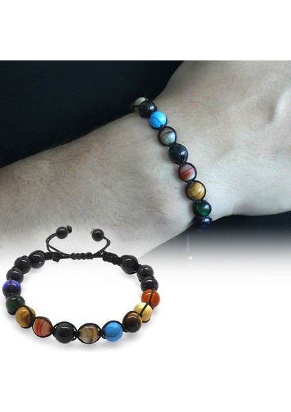 Makrome Örgülü Küre Kesim Çoklu Doğaltaş Yıldız-Gezegen Kombinli Erkek Şans Bilekliği fiyatları