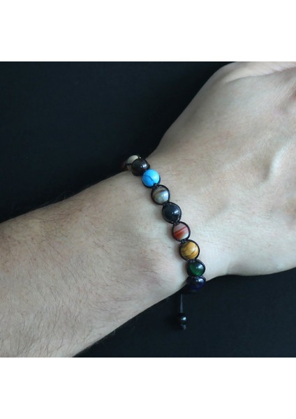 Makrome Örgülü Küre Kesim Çoklu Doğaltaş Yıldız-Gezegen Kombinli Erkek Şans Bilekliği modelleri