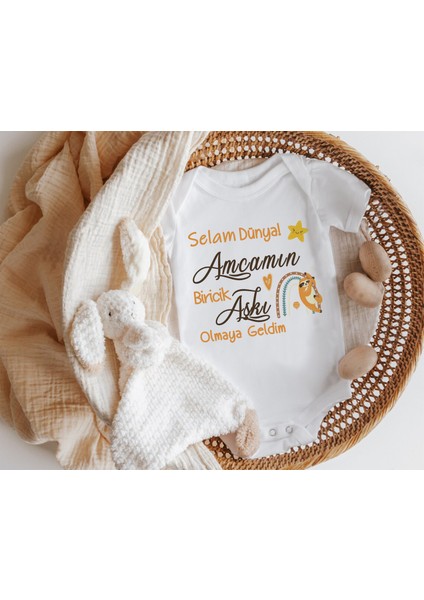 Niles Baby Design For Baby Selam Dünya Amcamın Biricik Aşkı Olmaya Geldim Yazılı Kısa Kol Zıbın