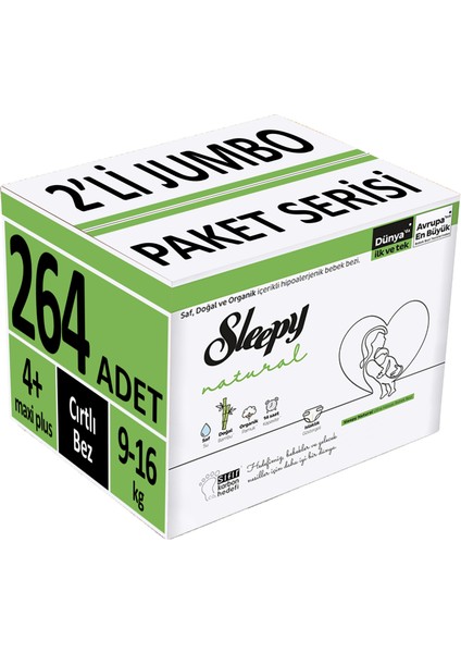 Bebek Bezi Natural Beden:4+ 9-16 kg Maxi Plus 264'lü
