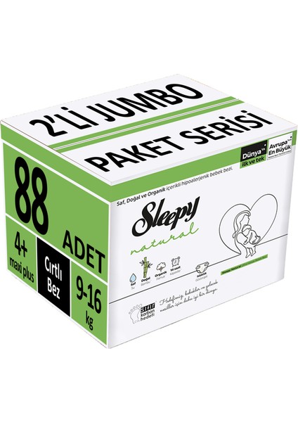 Bebek Bezi Natural Beden:4+ 9-16 kg Maxi Plus 88'li