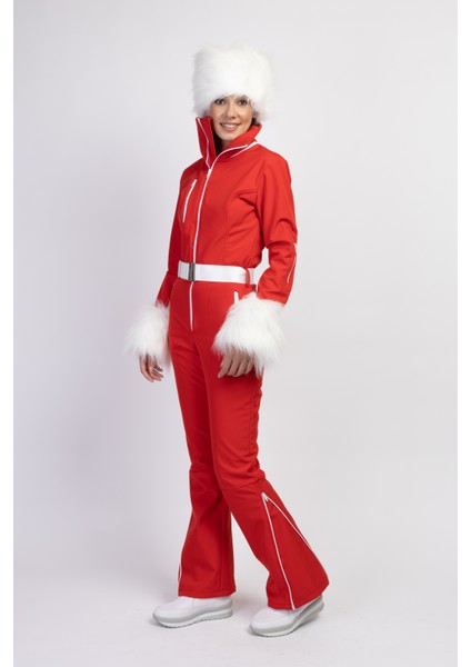 Sd Beyaz Kalpak Detaylı Kırmızı Kayak Tulumu fiyatları