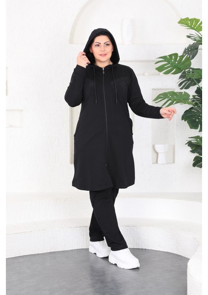 Kadın Büyük Beden Siyah Tesettür Eşofman Takımı