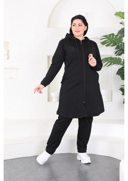 Kadın Büyük Beden Siyah Tesettür Eşofman Takımı modelleri