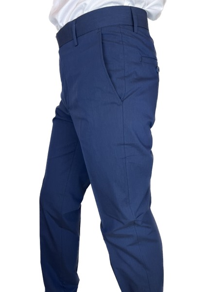 Erkek Mavi Klasik Kumaş Pantolon