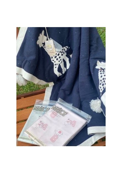 Baby-Mio Kuzu Yünlü Triko Bebek Battaniyesi Bebitof Çok Amaçlı Pazen Örtü Hediyeli