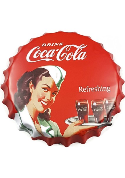 Vintage Coca Cola Koleksiyon Nostalji Reklam Metal Kapak 35CM