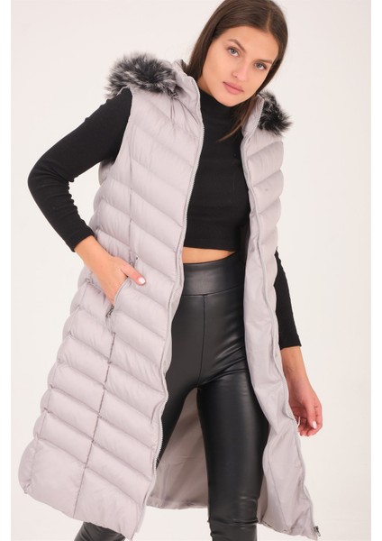 Z6684 Dewberry Bayan Yelek-Düz Gri