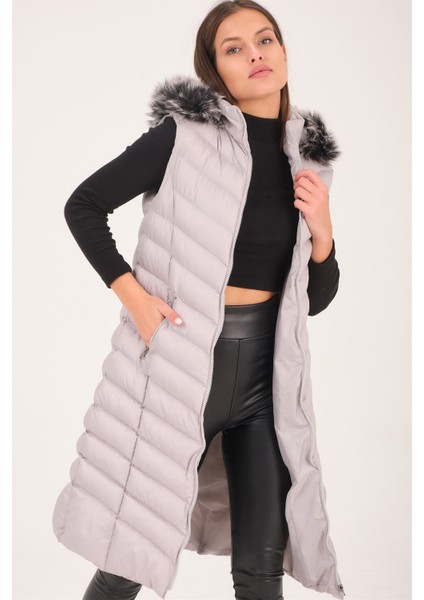 Z6684 Dewberry Bayan Yelek-Düz Gri modelleri