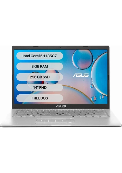 X415EA-EB976 Intel Core i5 1135G7 8GB 256GB SSD Freedos 14" FHD Taşınabilir Bilgisayar