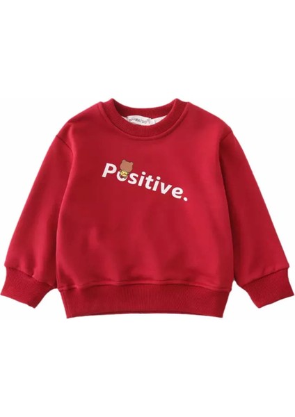 Özel Tasarım Bisiklet Yaka Positive Baskılı 3iplik Şardonlu Tam Kışlık Kız Çocuk Sweatshirt