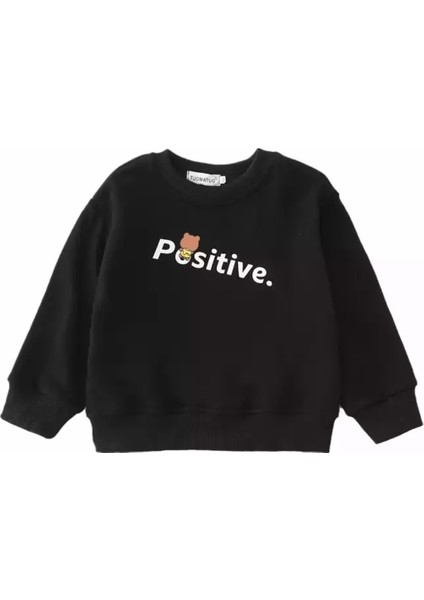 Özel Tasarım Bisiklet Yaka Positive Baskılı 3 Iplik Şardonlu Pamuk Kız Çocuk Sweatshirt
