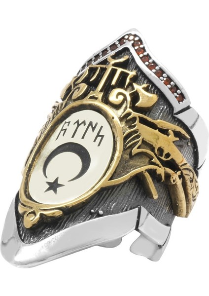 Arma Tasarım Türk Yazılı ve Ayyıldız Temalı 925 Ayar Gümüş Okçu (Zihgir) Yüzüğü modelleri