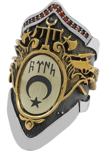 Arma Tasarım Türk Yazılı ve Ayyıldız Temalı 925 Ayar Gümüş Okçu (Zihgir) Yüzüğü fırsatları