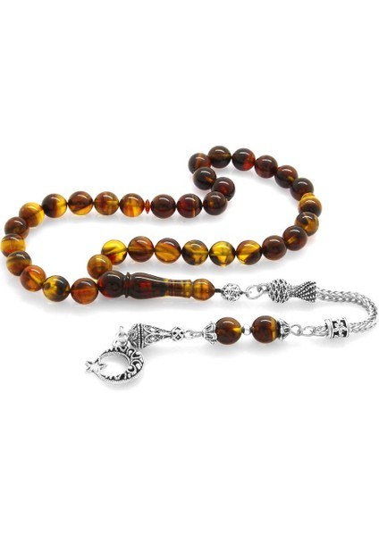 Kararmaz Metal Ayyıldız Püsküllü Küre Kesim Süzme Bala-Siyah Ateş Kehribar Tesbih modelleri