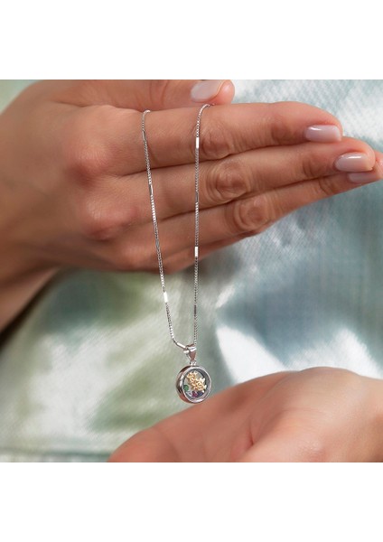 Multicolor Zirkon Taşlı Oval Tasarım Gül Detaylı 925 Ayar Gümüş Kadın Kolye indirimleri