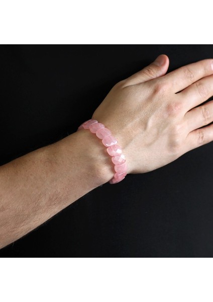 Pembe Kuvars Doğal Taş Rolex Erkek Bileklik