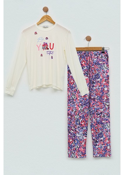 For You Kids 4'lü You Çicek Baskılı Lila Pijama Takım S27409