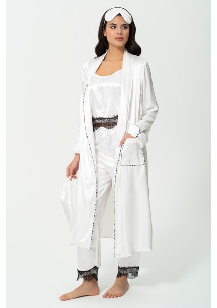 6'lı Dantel Detaylı Sabahlık Atlet Şort Ekru Pijama Takım S27398 fırsatları