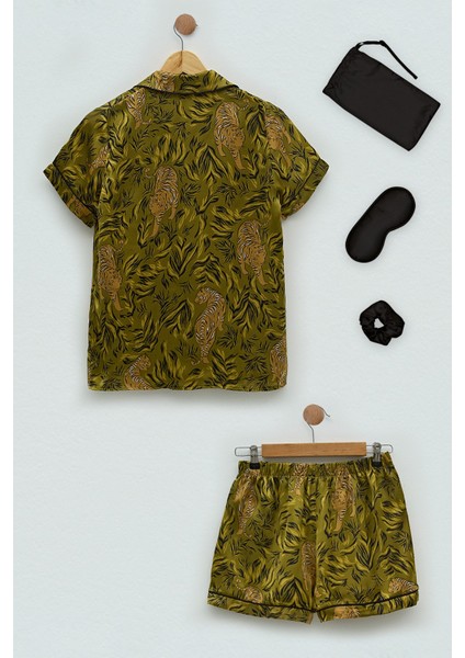 5'li Saten Kaplan Desen Yeşil Pijama Şort Takım S27282 fiyatları