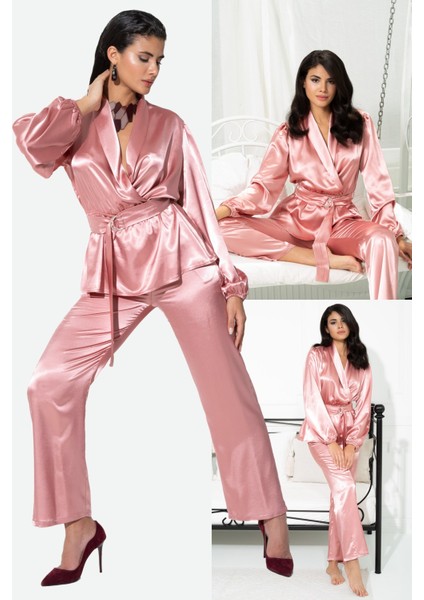 2'li Hem İçeride Hem Dışarıda Gül Kurusu Pijama Takım S27390