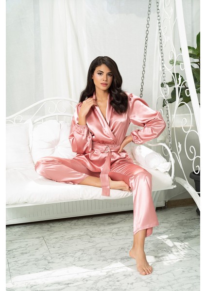 2'li Hem İçeride Hem Dışarıda Gül Kurusu Pijama Takım S27390