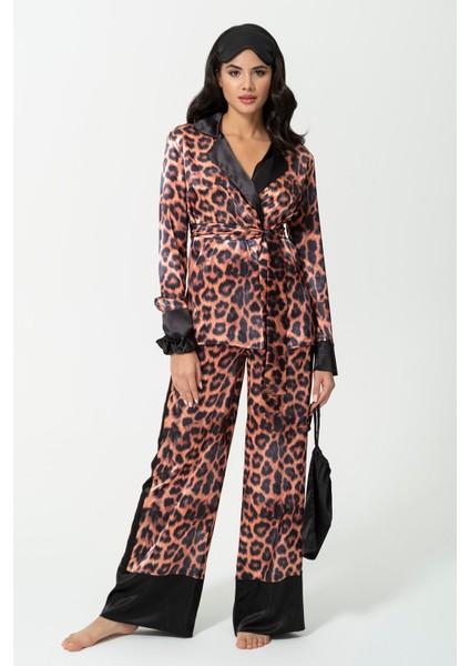 for you in&out 6'lı Hem İçeride Hem Dışarıda Leopar Desen Siyah Pijama Takım S27396