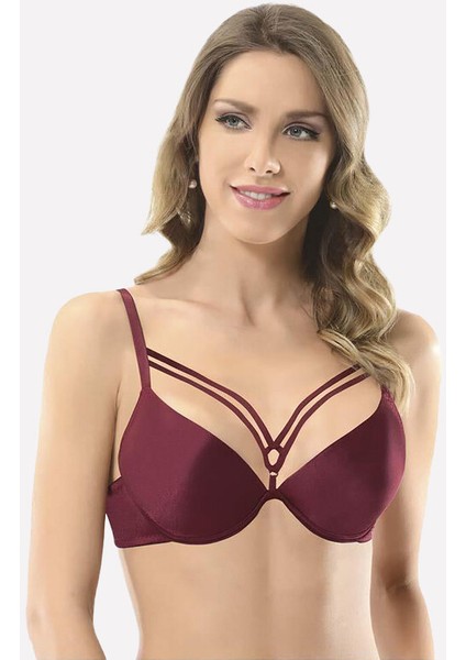 Bordo Göğsü Ip Detaylı Sütyen 3696