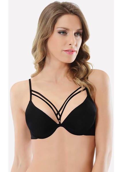 Siyah Göğsü Ip Detaylı Sütyen 3696