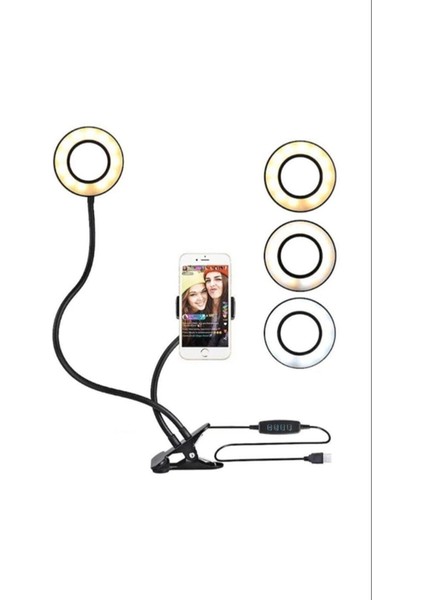 Teleofon Tutucu Ring Light Youtuber Tiktok Influencer Canlı Yayın Stüdyo Işığı LED Halka