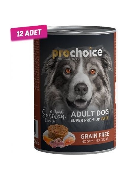 12 Adet - Pro Choice Adult Kuzu Somon ve Havuçlu Yetişkin Köpek Konservesi 400 gr