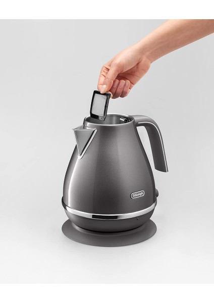 De'longhi Icona Vintage KBOT2001.GY Su Isıtıcısı - 1,7 L, Su Seviyesi Göstergeli ve 360° Tabanlı - Paslanmaz Çelik, Krom Detaylı Zarif Retro Görünüm - 2000 W - Gri