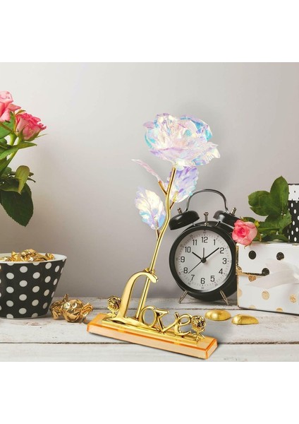 Sonsuzluk Gülü + Stand Sevgililer Gülü En Özel Çiçeği Gökkuşağı Sonsuzluk Gülü Yapay Çiçek