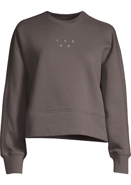 O Yaka Baskılı Gri Kadın Sweatshirt 22402-287 Boxy Crew Neck