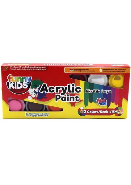 Funny Kids Akrilik Boya Seti 12 Renk 15 ml
