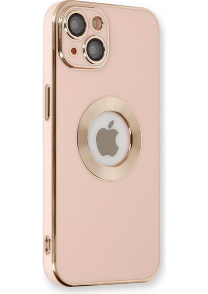 Apple iPhone 14 Plus Kapak Mercek Korumalı Logo Gösteren Tasarım Silikon Kılıf - Rose Gold