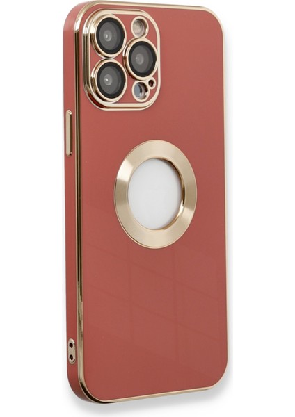 Caseworld Apple iPhone 14 Pro Kapak Mercek Korumalı Logo Gösteren Tasarım Silikon Kılıf - Kırmızı