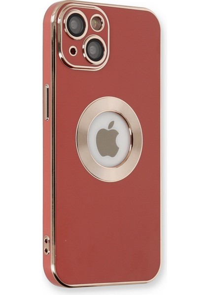 Caseworld Apple iPhone 14 Kapak Mercek Korumalı Logo Gösteren Tasarım Silikon Kılıf - Kırmızı