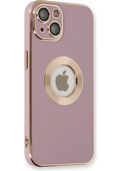 Caseworld Apple iPhone 14 Kapak Mercek Korumalı Logo Gösteren Tasarım Silikon Kılıf - Mor