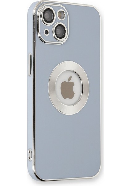 Caseworld Apple iPhone 14 Plus Kapak Mercek Korumalı Logo Gösteren Tasarım Silikon Kılıf - Mavi