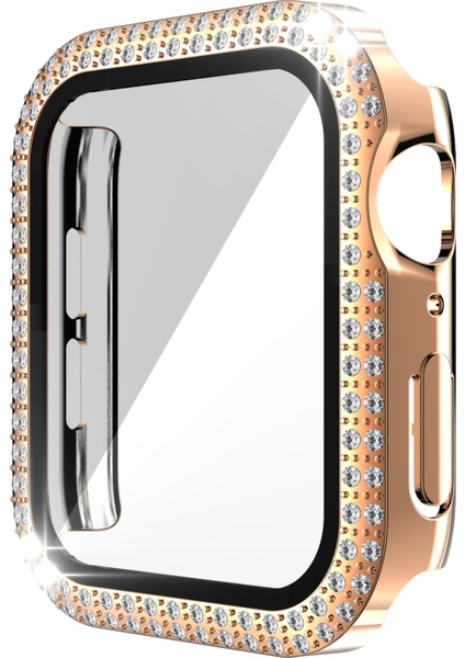 Çift Sıra Elmas Pc + Temperli Cam Izle Kılıf Apple Watch Serisi 6 & Se & 5 & 4 44MM (Yurt Dışından)