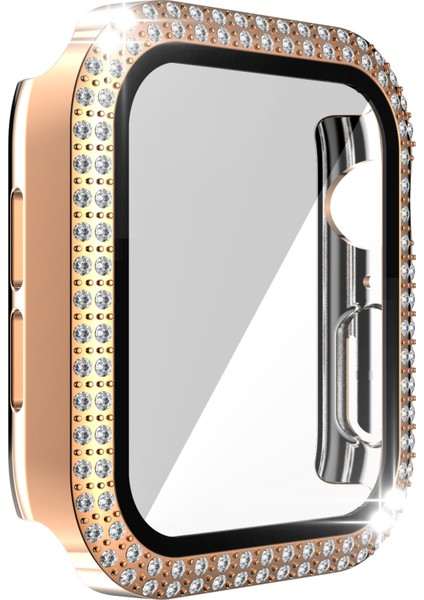 Çift Sıra Elmas Pc + Temperli Cam Izle Kılıf Apple Watch Serisi 6 & Se & 5 & 4 44MM (Yurt Dışından) fiyatları