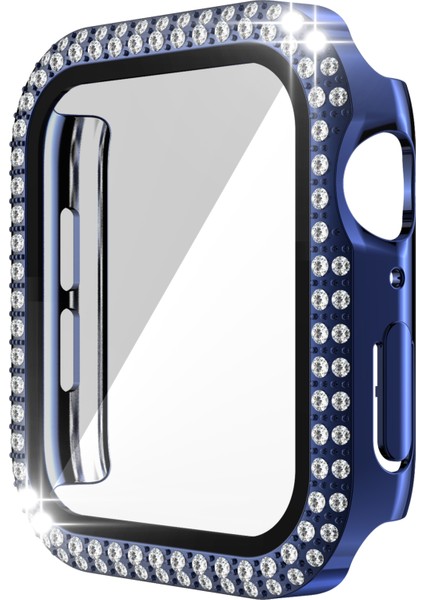 Çift Sıra Elmas Pc + Temperli Cam Izle Kılıf Apple Watch Serisi 6 & Se & 5 & 4 44MM (Yurt Dışından)