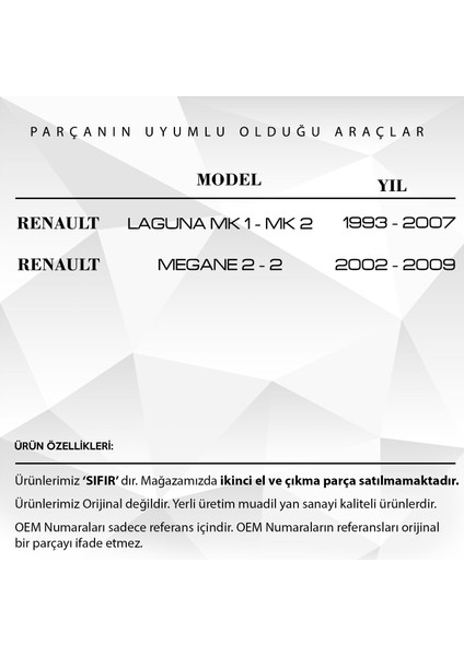 Renault Laguna, Megane 2 Için Sağ Ön-Arka Kapılar Kilit Parçası Klips