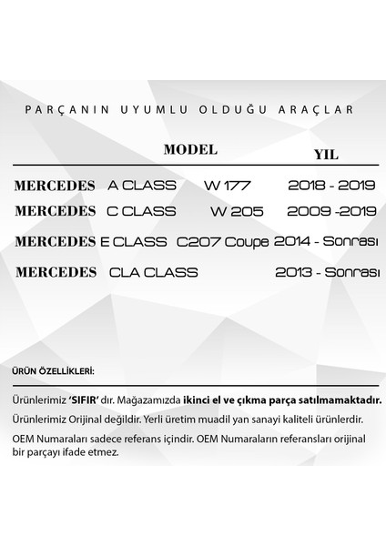 DNC Auto Part Mercedes W205 W177 C,cla, A, E Class Için Sunroof Tamir Takımı