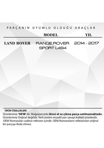 DNC Auto Part Land Rover Range Rover Sport Için Konsol Tuş Takımı (Eco'lu Versiyon)