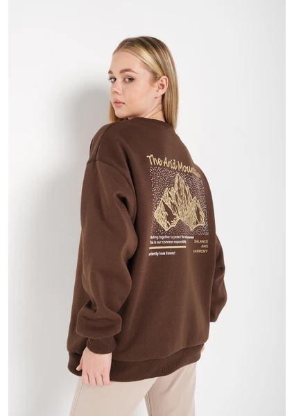 Kadın Arid Mountain Baskılı Oversize Sweatshirt