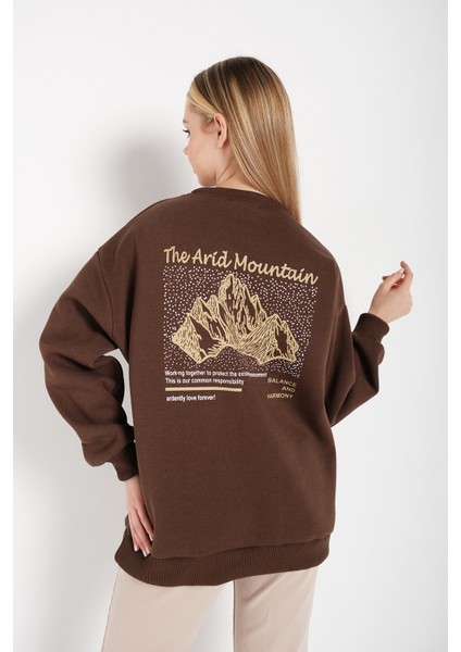 Kadın Arid Mountain Baskılı Oversize Sweatshirt