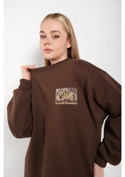 Kadın Arid Mountain Baskılı Oversize Sweatshirt